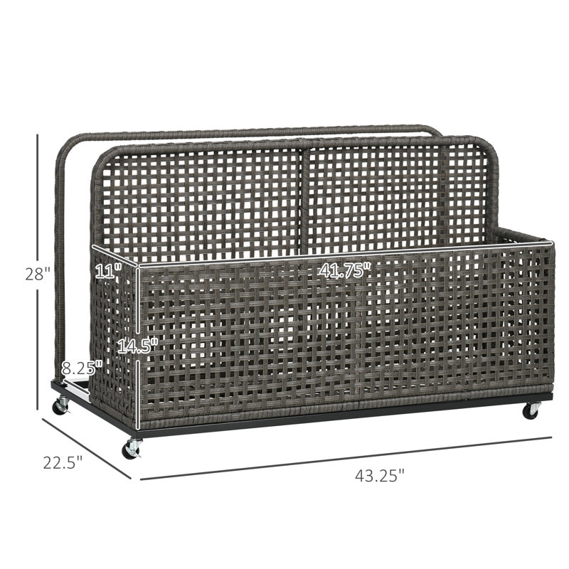 Outsunny 43.25'' W 110 Gallons Water Resistant Wicker Cabinet Deck Box with Wheels, Light Gray