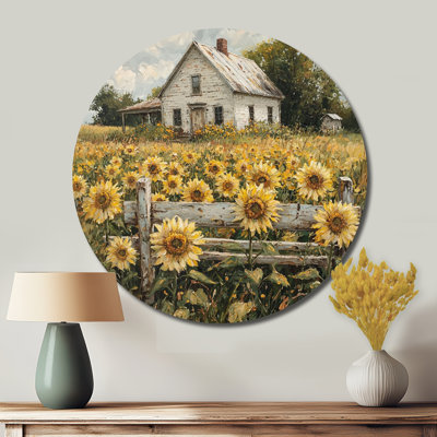 Tournesols par la ferme - reproduction d'art en métal jaune traditionnel