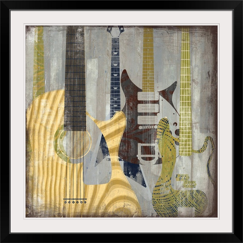 «Guitars» par David Fischer, impression, Cadre noir, H 24 po x l 24 po x P 1 po