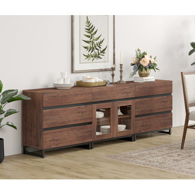 3 In 1 Sideboard Buffet Cabinets With Glass Doors And 7 Drawers, Modern Sideboard Credenza With Adjustable Shelf And Base, Coffee Bar Cabinet Storage by Wrought Studio