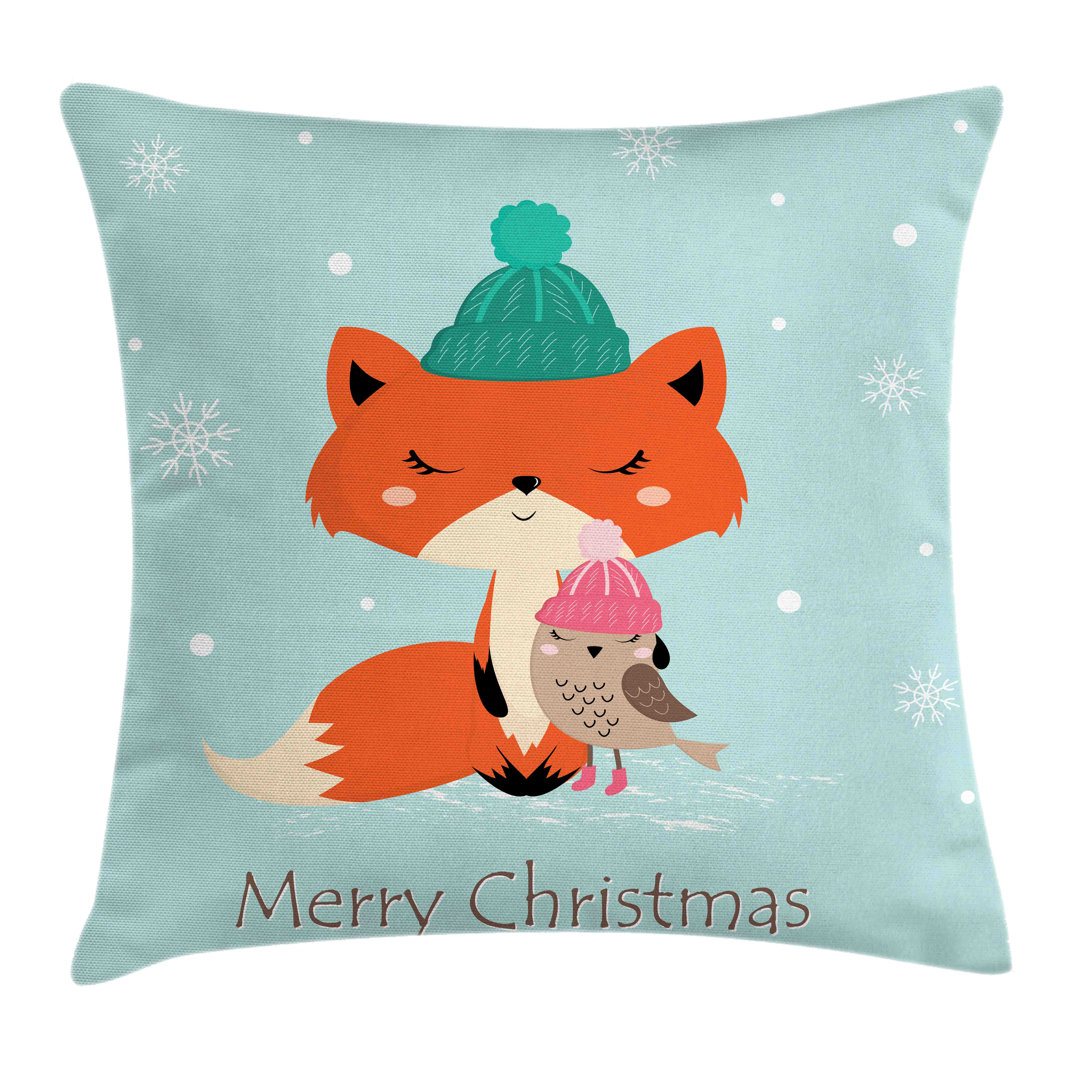 Kissenbezug, Frohe Weihnachten Vogel Tier, Fuchs, Pale Seafoam Mehrfarbig