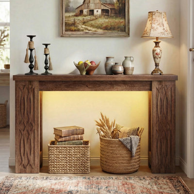 47" Farmhouse Console Table With Charging Station And LED Lights