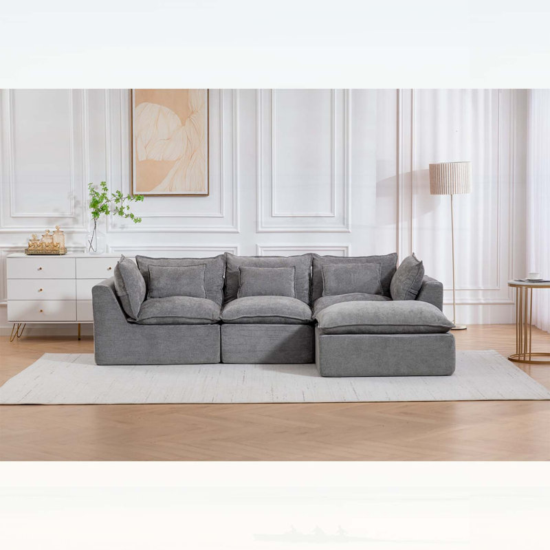 Canapé modulaire de 102,3 pouces de large avec siège profond et repose-pieds, tissu gaufré pour un confort et une flexibilité ultimes