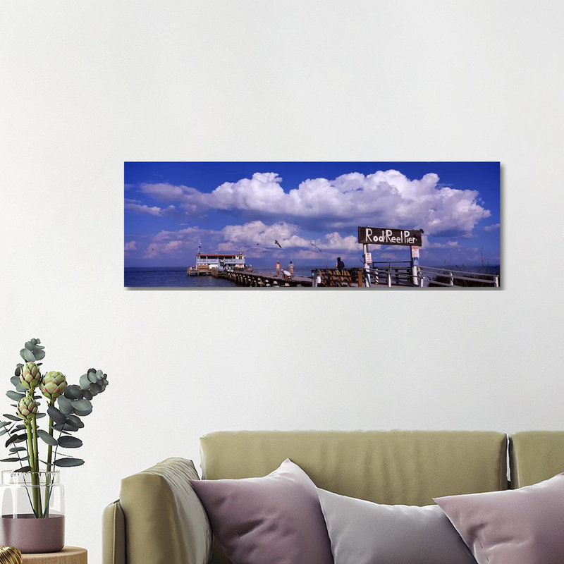 Information Board Of A Pier, Rod And Reel Pier, Tampa Bay, Gulf Of Mexico, Anna Maria Island, Florida, USA by Panoramic Images - Wrapped Canvas Panoramic Print