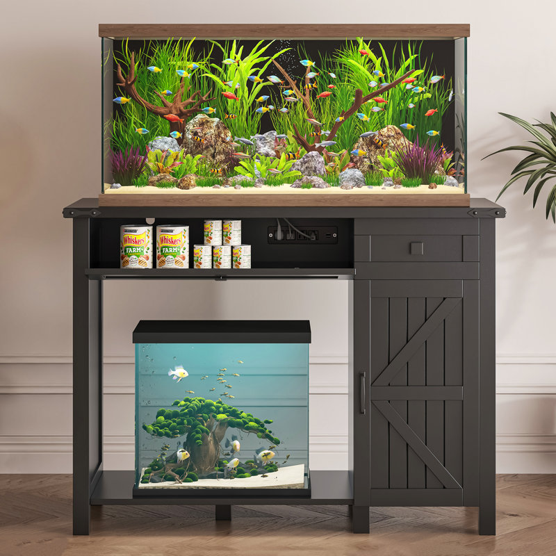 Black Farmhouse 40 Gallon Aquarium Stand with Storage Cabinet