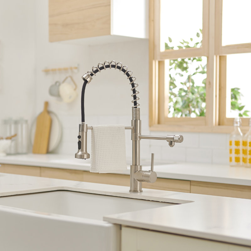 Robinets de cuisine rétractables à filtre à eau - Robinet de purificateur en nickel brossé pour cuisine moderne Robinet de style contemporain avec et dans