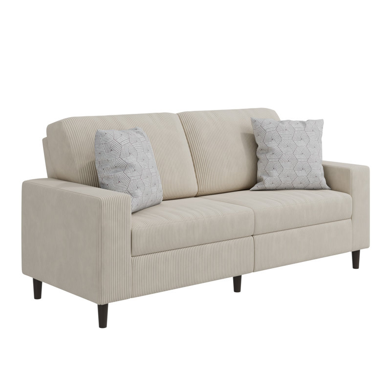 Yosselin Upholstered 77.5'' Sofa, Beige Corduroy