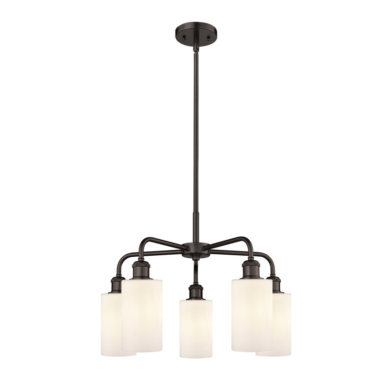 Lustre cylindrique à 5 lumières en acier à intensité variable Ervine, Blanc mat, Bronze huilé
