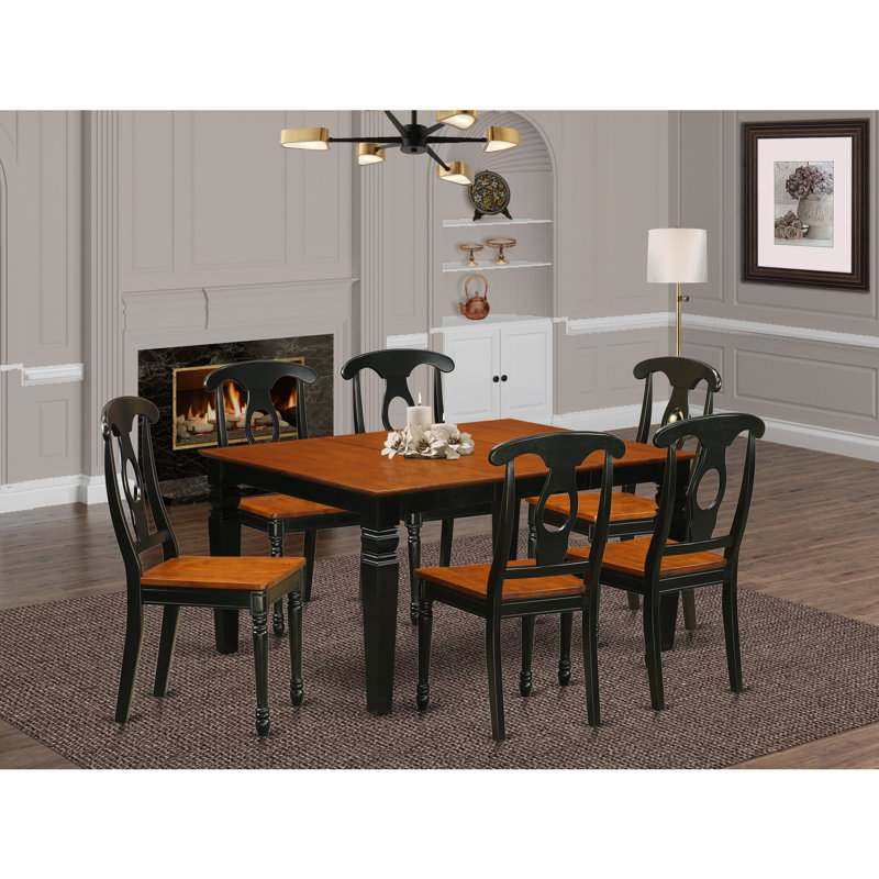 Ensemble de table de cuisine 7 pièces comprenant une table rectangulaire à rallonge papillon et 6 chaises de salle à manger, 107 x 152 cm, noir et cerisier