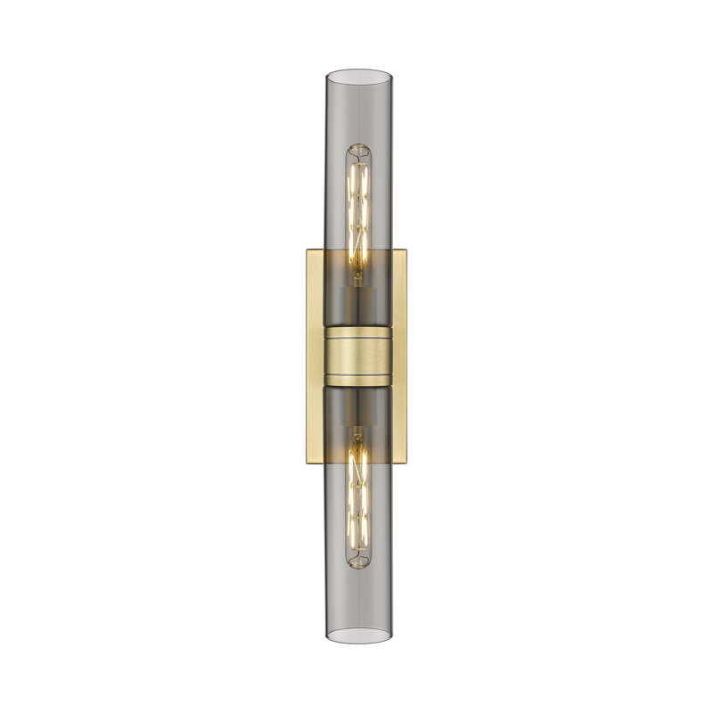 Luminaire de meuble-lavabo mural 2 lumières 11 po Amalle, 3" H x 24" W x 3.88" D, Fumée, Laiton brossé