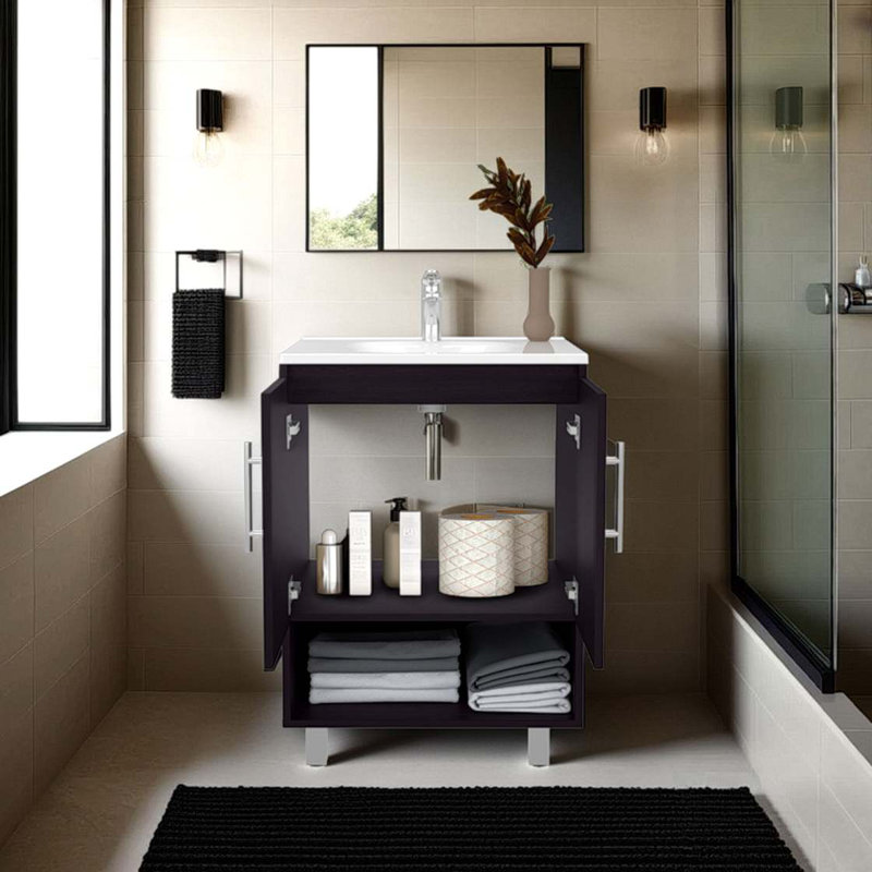 Armoire de salle de bain sur pied à 1 tablette avec portes doubles Wenge