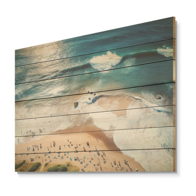 Blue Beach Aerial View Majesty IV - Beach & Ocean On Wood Print