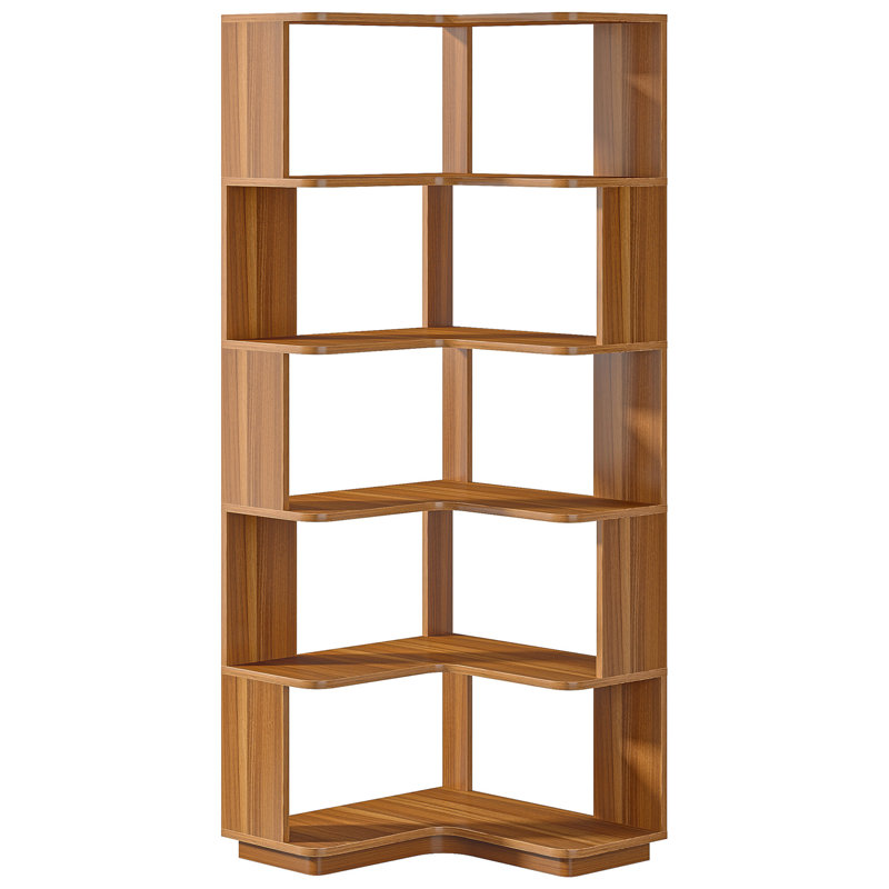 Bibliothèque de coin 64,96 "de hauteur 6 niveaux, Noyer