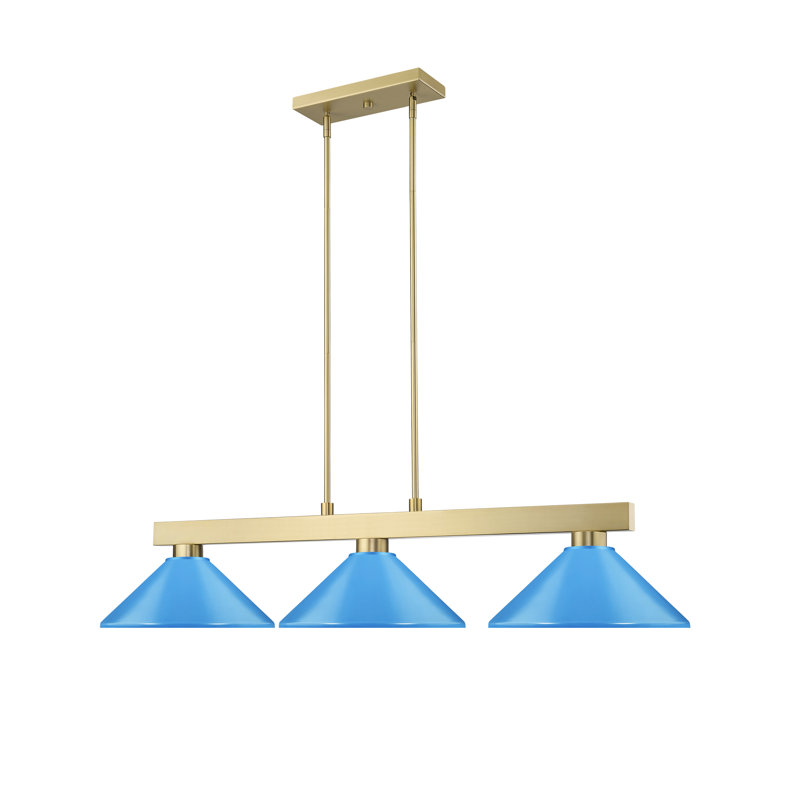 Lustre linéaire en acier à intensité variable à 3 lumières Caine, Bleu