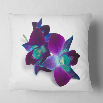 Deep Purple Orchid Flowers on White - Floral Printed Pillow