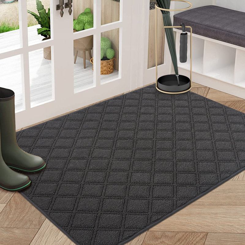 Non-Slip Geometric Indoor Doormat, 61cm W x 91.4cm L, Dark Grey