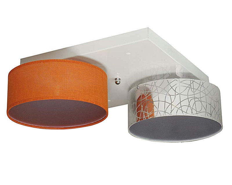 Pulley Fabric Semi Flush Mount, Silver and orange