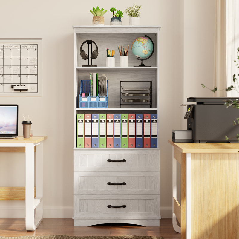 67.9'' H x 23.6'' W Standard Bookcase with 3 Drawers, White