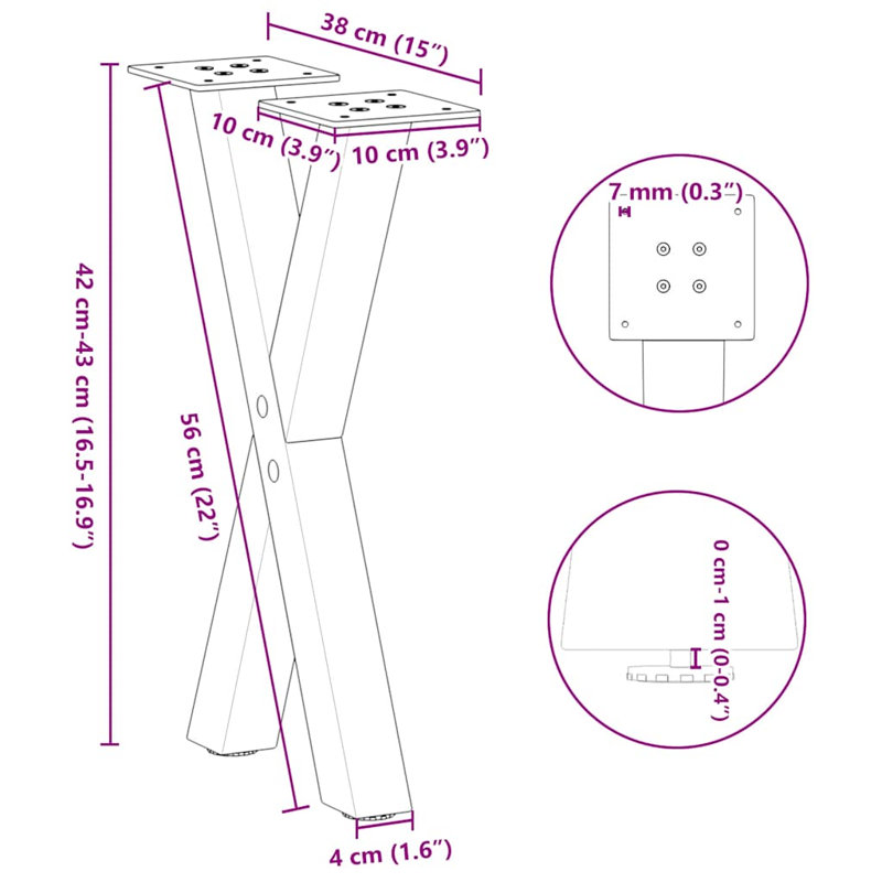 Holldorff Table Leg, 43cm H x 38cm W x 4cm D, White