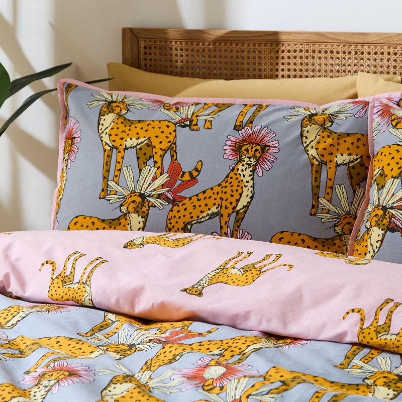 Untamed Cheetah Cotton Animal Print Duvet Cover Set with Pillowcases Included, King Duvet Cover + 2 Standard Pillowcases