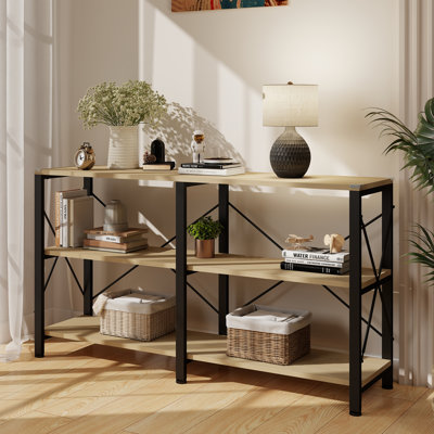 55" Industrial 3-Tier Bookshelf, Metal & Solid Wood, Rustic Farmhouse Brown Storage for Living Room & Home Office