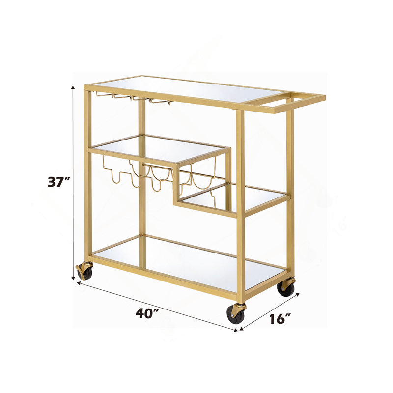 Mirrored Serving Cart, Champagne, 37" H x 16" W x 40" D