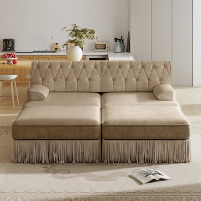 76.6 " Velvet L-Shaped Sectional with Ottoman