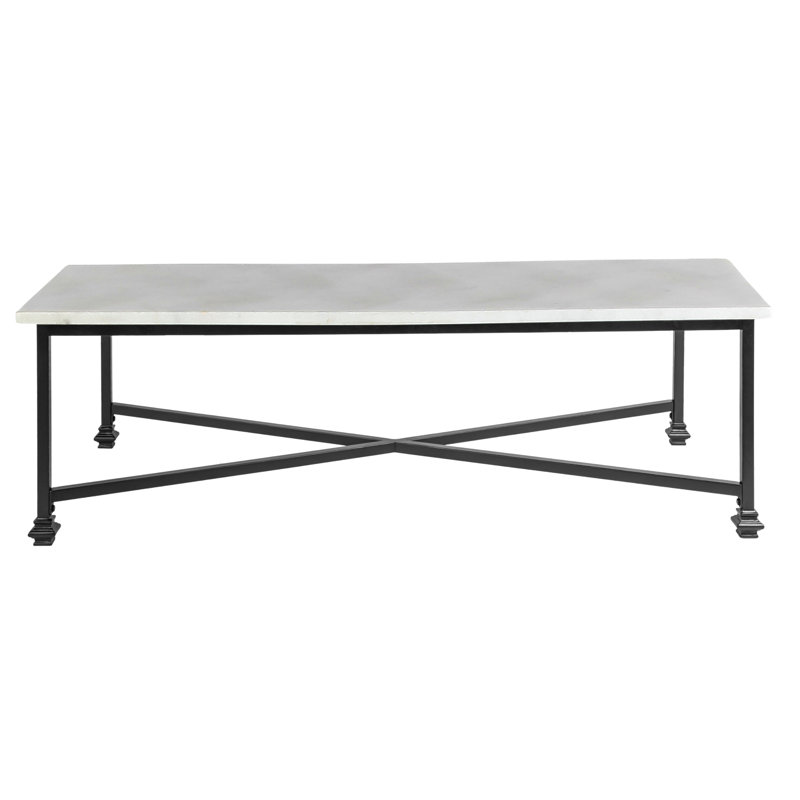 New York 4 Legs Coffee Table, Carrera Marble, Black, 18.5" H x 60" L x 30" W