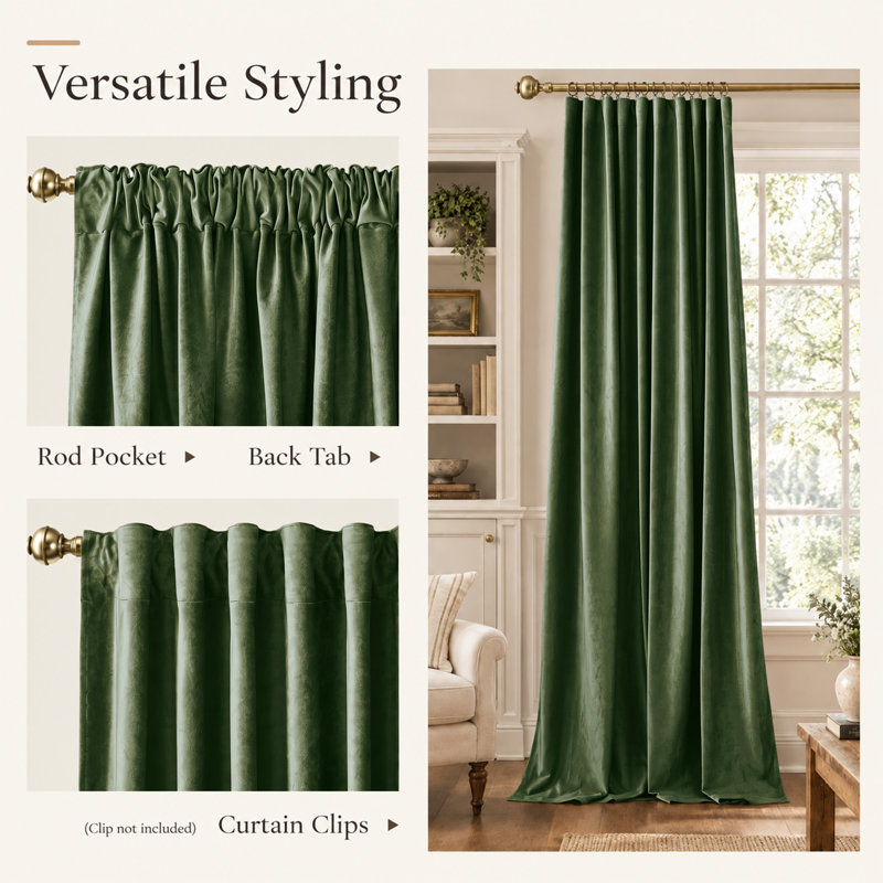  Velvet Blackout Curtains Thermal Insulated Room Darkening Drapes with Rod Pocket/Back Tab/Shower Hook Hanging Options for Bedroom Privacy, 2 Panels