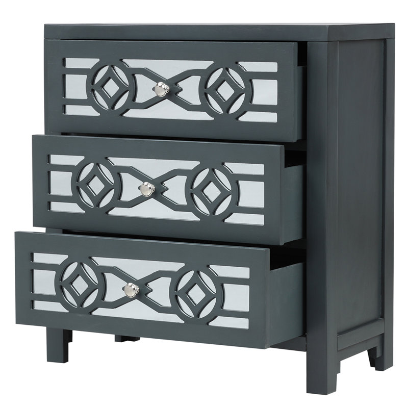 Armoire d'appoint en bois massif Ajiah, Bleu marine antique