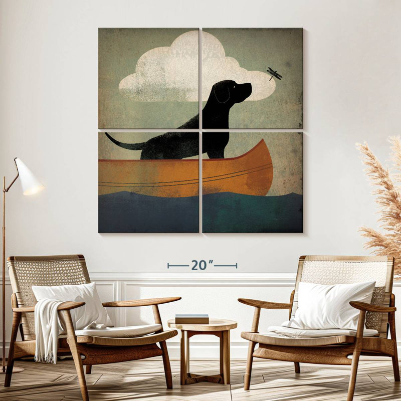 Balade en canot noir Brampt, H 57 po x l 57 po