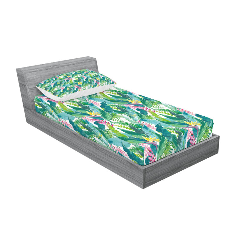 Drap-housse et coussin décoratif bleu sarcelle et blanc Ambesonne, Ensemble de draps-housses pour lit simple TG + 4 t