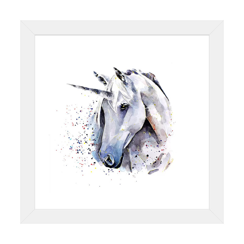 Licorne par Edwatercolours-impression, Blanc, H 24 po x l 24 po x p 1 po, Papier encadré blanc