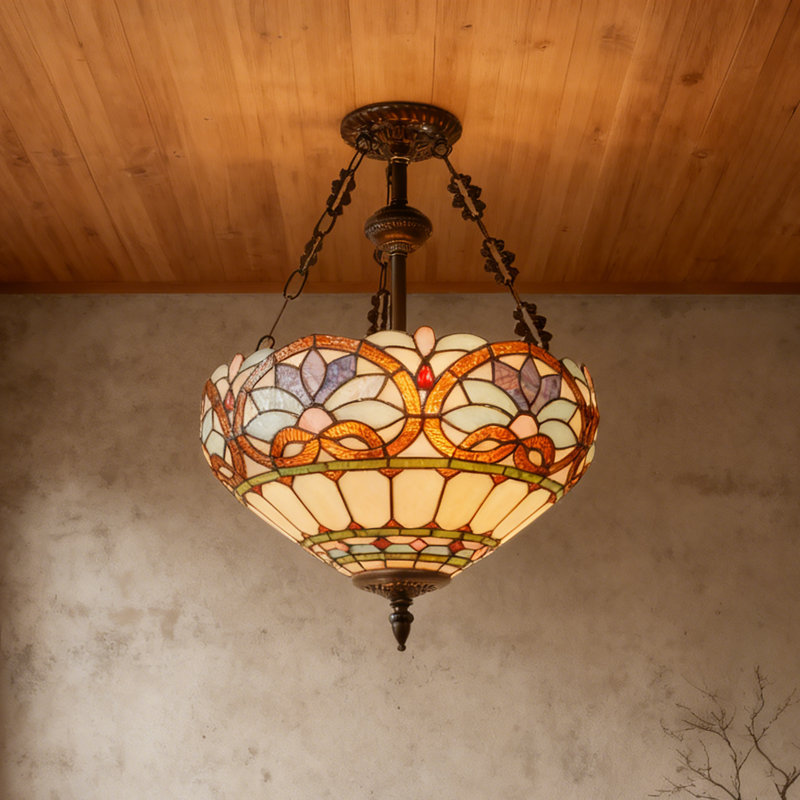 Lustre en verre coloré rétro à 3 lumières Tiffany