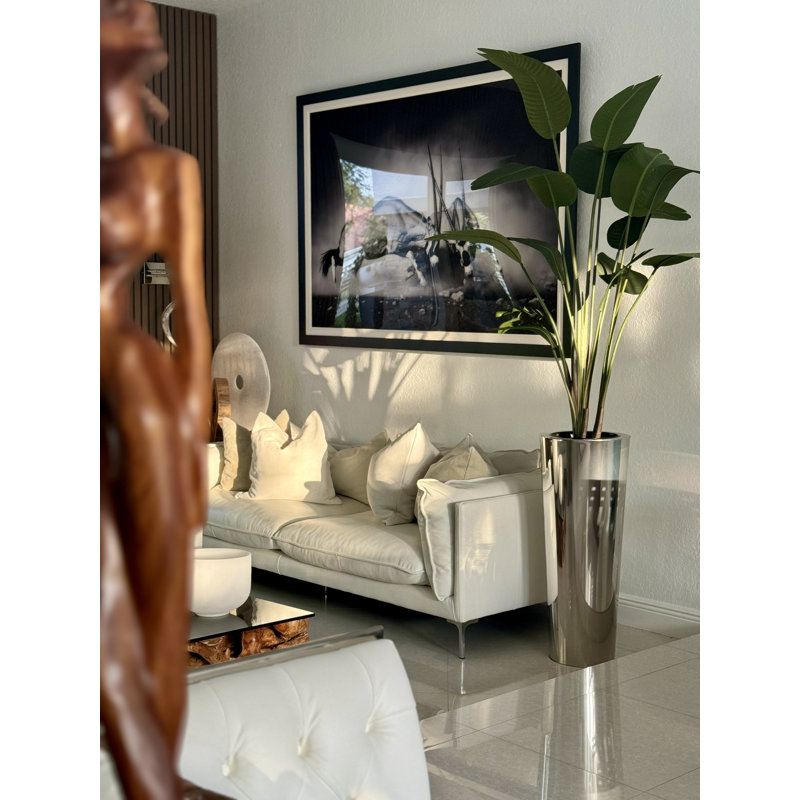 Faux Bird Of Paradise Tree in Metal Planter, Silver, 96" H x 40" W x 24" D