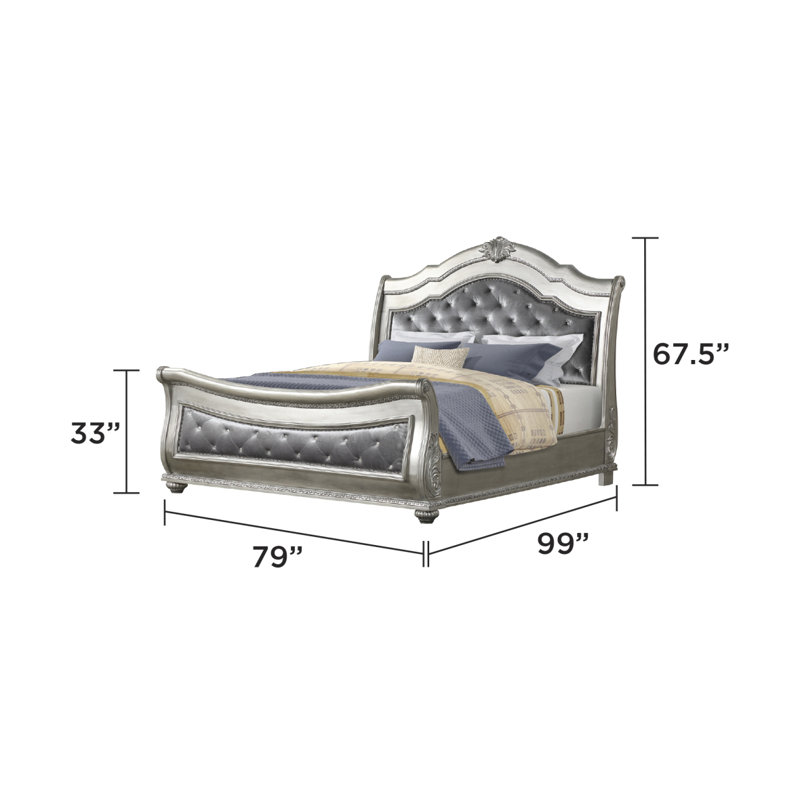 Ensemble de chambre à coucher 4 pièces avec lit rembourré en cristal Destiny, Très grand lit