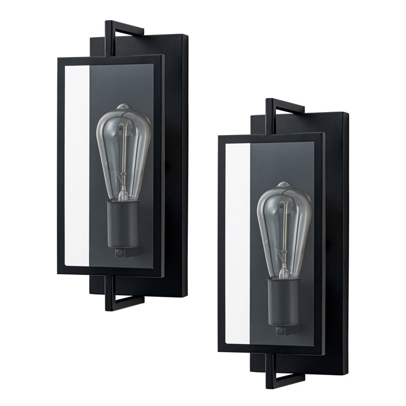 1-light Matte Black Wall Sconce Vanity Light With Clear Glass Pane(2-pack)