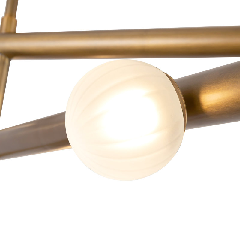 Reese 12 - Light Chandelier, Vintage Brass/Opal Glass