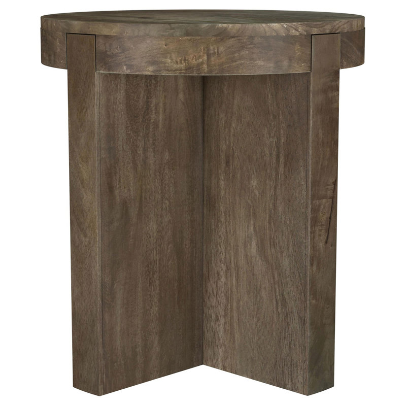 Table de bout Kinaj, bois de manguier massif brun foncé, ronde 20 po