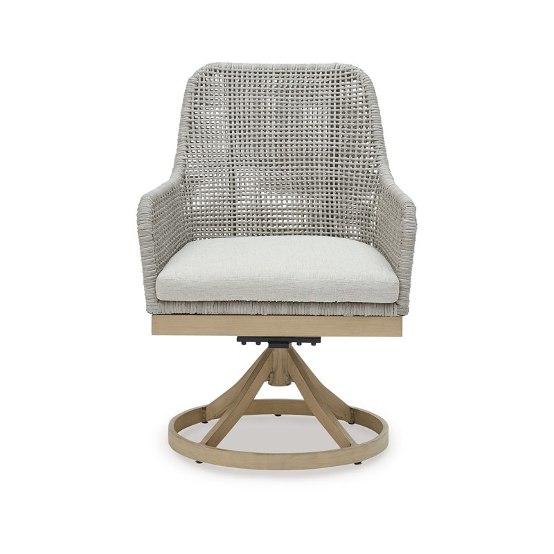 Ensemble de 2 chaises pivotantes pour l'extérieur Yami, en résine tressée grise, sièges Nuvella