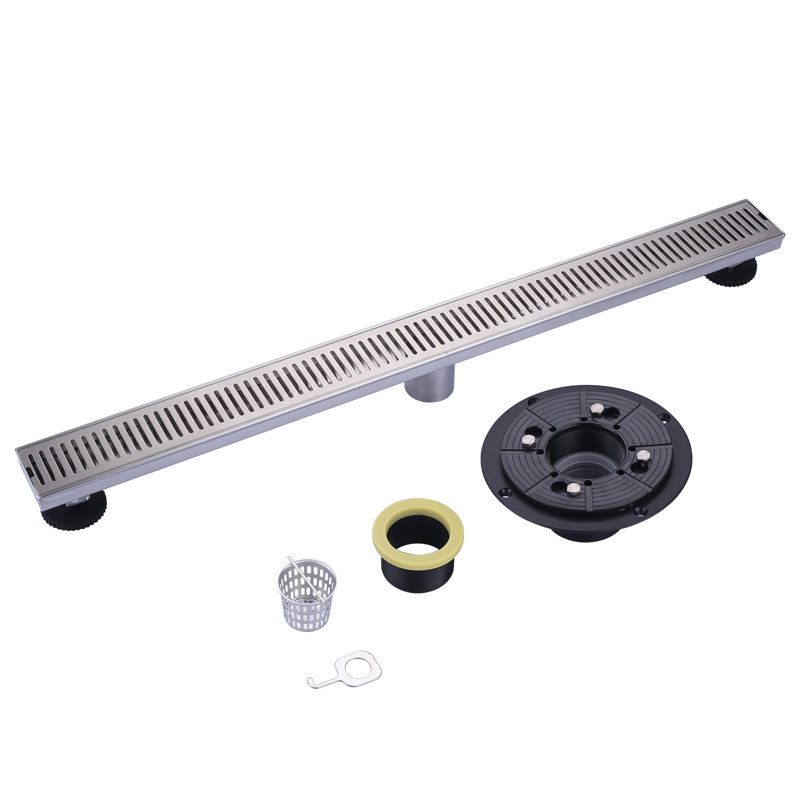 Drain de douche linéaire 32 pouces, drain de plancher en acier inoxydable 304 avec grille amovible, drain de douche rectangulaire avec accessoires d'installation