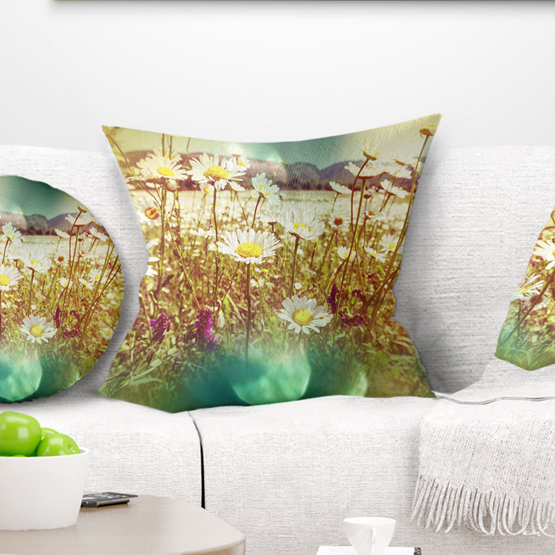 Fleurs de camomille Beautiful Blossom - coussin à imprimé floral, 16 po x 1 po, Coussin décoratif