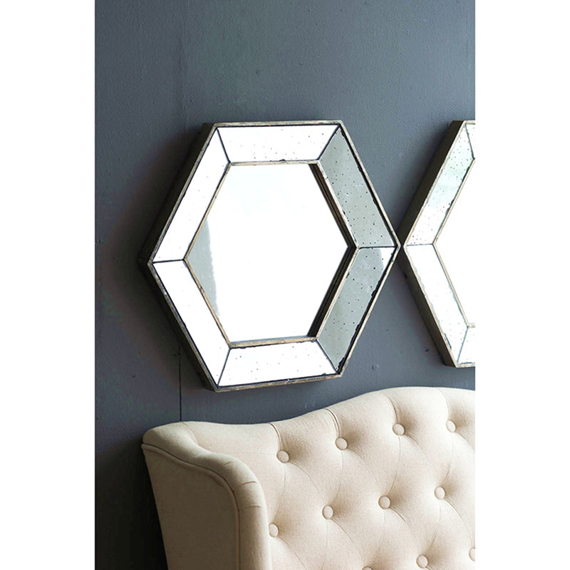 Miroir mural hexagonal 21 "x 18" avec finition argentée traditionnelle, miroir décoratif pour le salon, l'entrée, la chambre à coucher