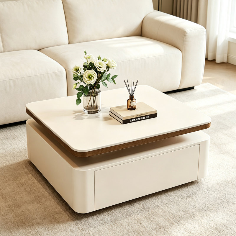 Table basse moderne avec rangement, 13.77" H x 31.49" W x 31.49" D, White