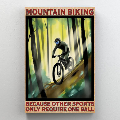 Mountain Biking - 1 Piece Rectangle Graphic Art Pr Mountain Biking - 1 Piece Rectangle Graphic Art Print On Wrapped Canvas On Canvas Print