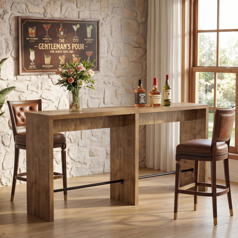 78.74" Extra Long Bar Table, High Top Pub Table with Footrest for Kitchen, Bar, Bistro, Rustic Brown