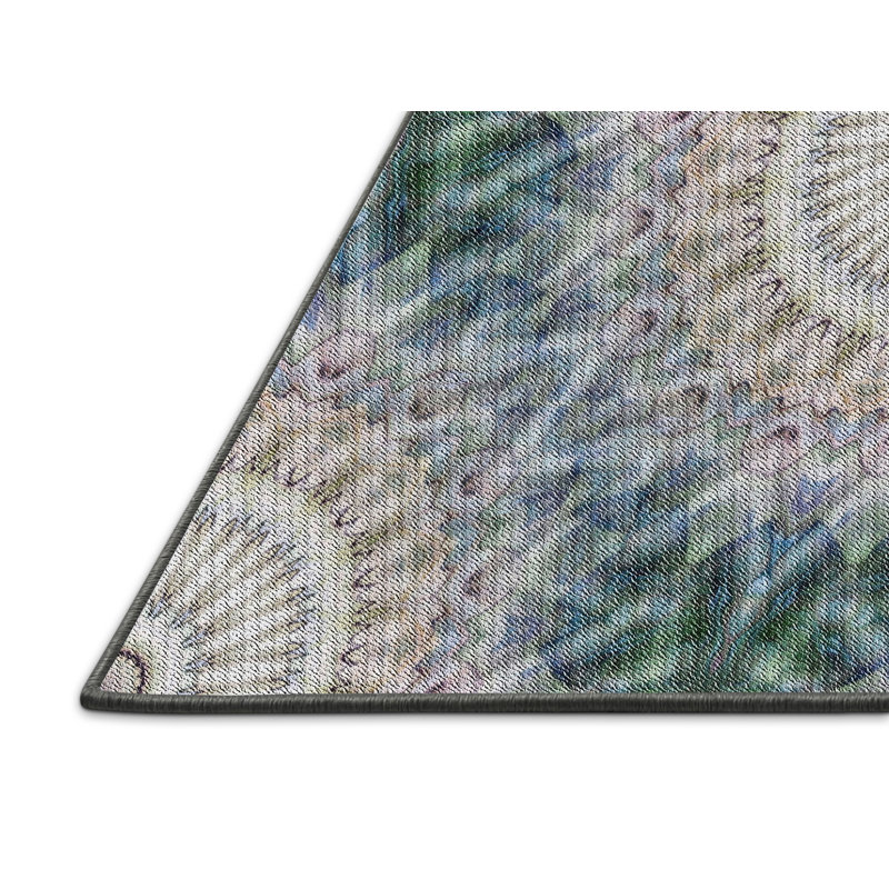 Tapis vert/blanc tissé à la machine, Rectangle 4 pi x 6 pi