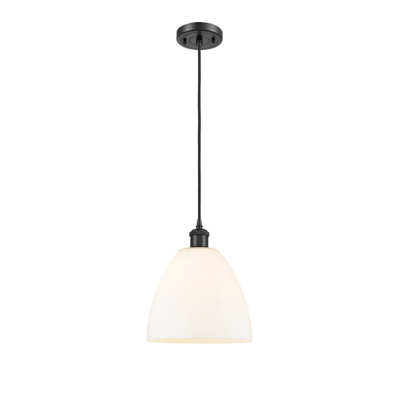Luminaire suspendu en forme de dôme à 1 lumière Angelia, H 13,25 po x l 9 po x P 9 po, Transparent, Noir mat