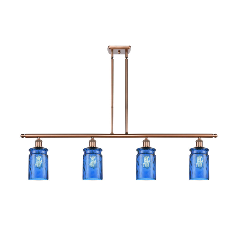 Luminaire suspendu pour îlot de cuisine à 4 lumières Binkley, Cuivre antique, Ampoule DEL rétro de 3,5 watts, Transparent