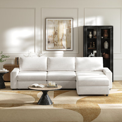 Grandon 117" Modern Oversized Square Arm Sectional Sofa with One Ottoman